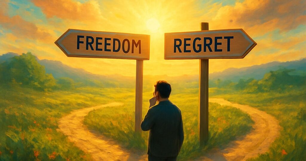 分かれ道で迷う男性